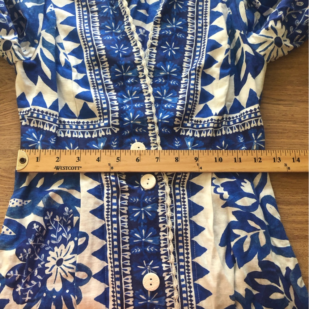 NWT $315 FARM Rio Flora Tapestry Long Sleeve Linen Blend White/Blue Shirtdress! - Picture 8 of 8